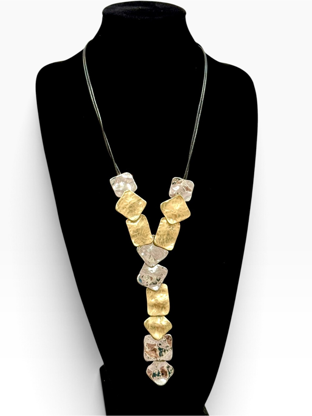 Chico’s Two-Tone Hammered Y Statement Necklace NEW